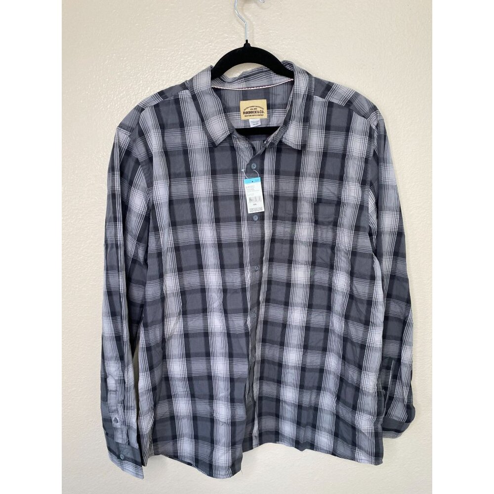 NWT Roebuck & Co Mens Gray shirt XXL long sleeve collared‎ cotton button up - Picture 2 of 7